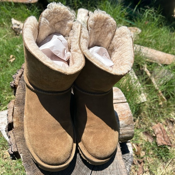 BearPaw Chestnut Suede Ankle Boots with sheepskin footbed Sz-7. R - Picture 11 of 15